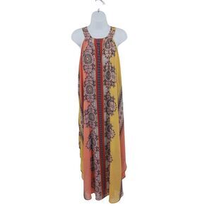 Cato Yellow & Peach Tribal Print Flowy Plus Size Sleeveless Dress Sz XL